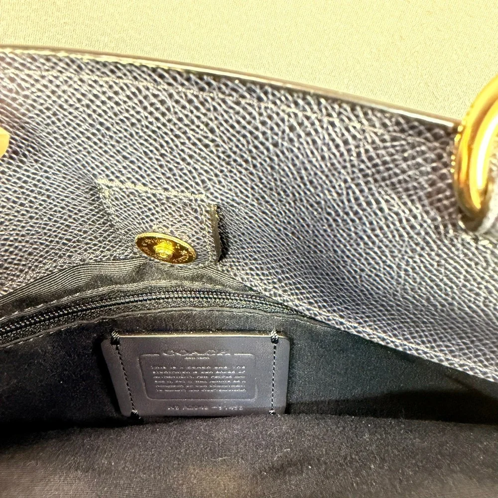 Coach Lillie Carryall Satchel Crossgrain Leather Dark Navy Gold Hardware 91493
